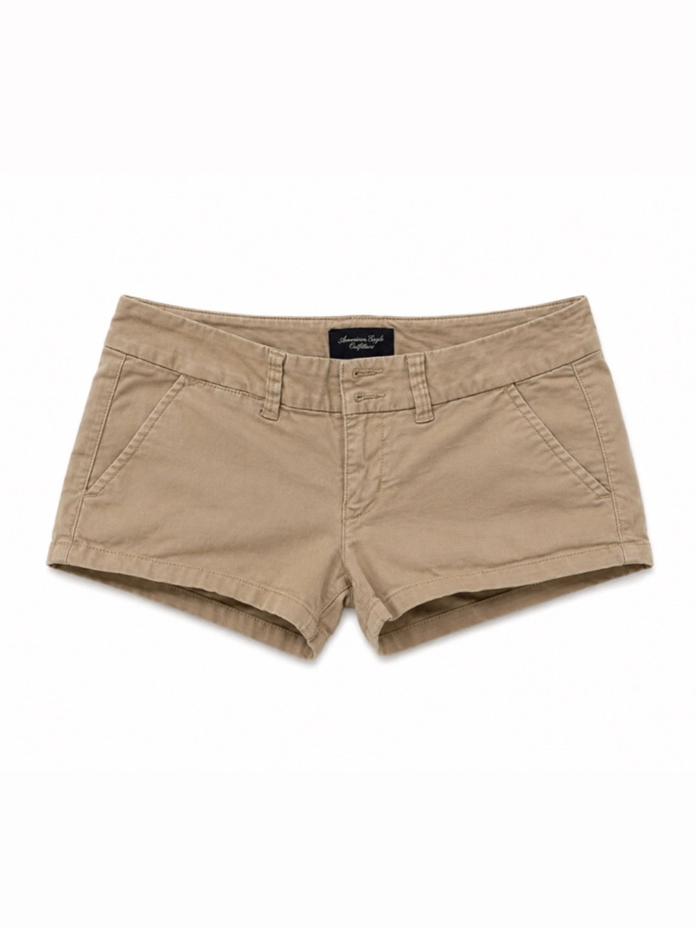 Y2K Vintage American Eagle Tan Super Low Rise Micro Shorts | Size 2